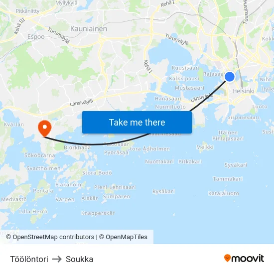 Töölöntori to Soukka map