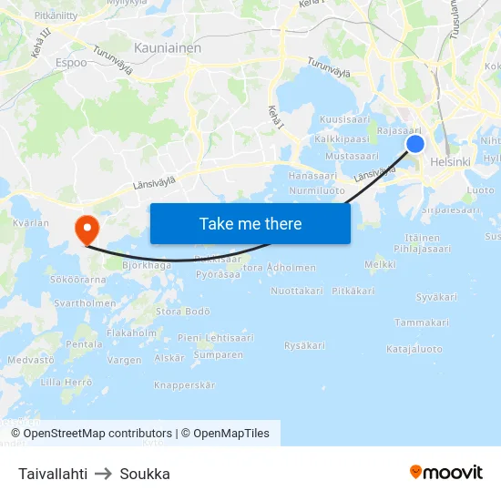 Taivallahti to Soukka map
