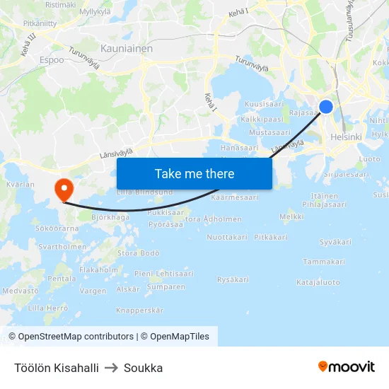 Töölön Kisahalli to Soukka map