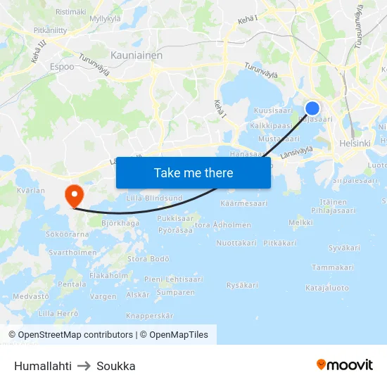 Humallahti to Soukka map