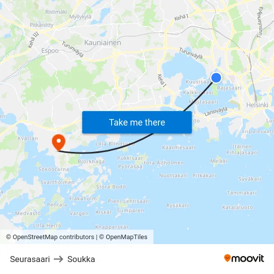 Seurasaari to Soukka map