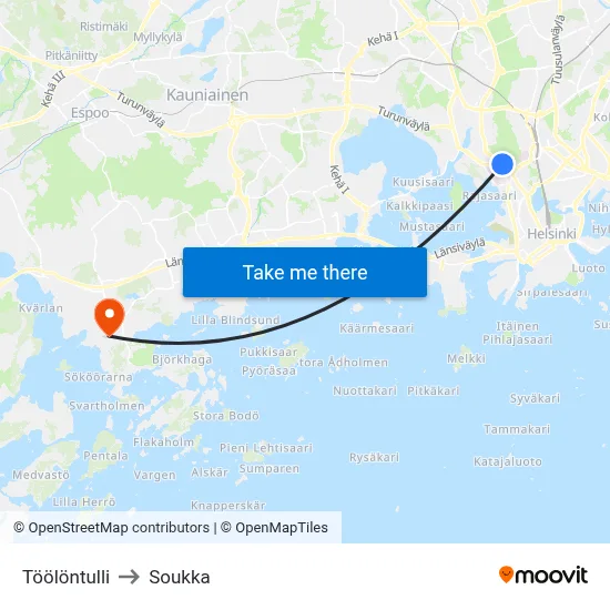 Töölö Toll to Soukka map