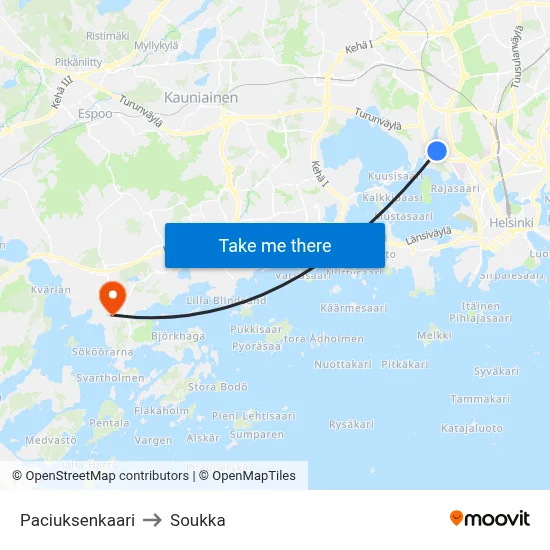 Paciuksenkaari to Soukka map
