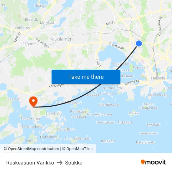 Ruskeasuo Depot to Soukka map