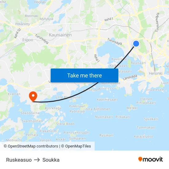 Ruskeasuo to Soukka map