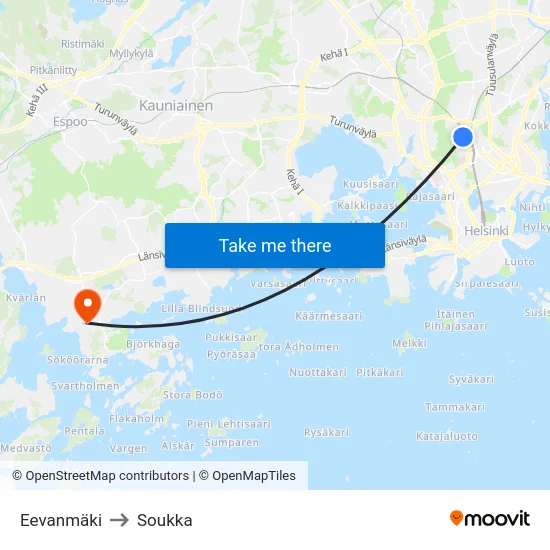 Eevanmäki to Soukka map