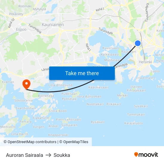 Auroran Sairaala to Soukka map
