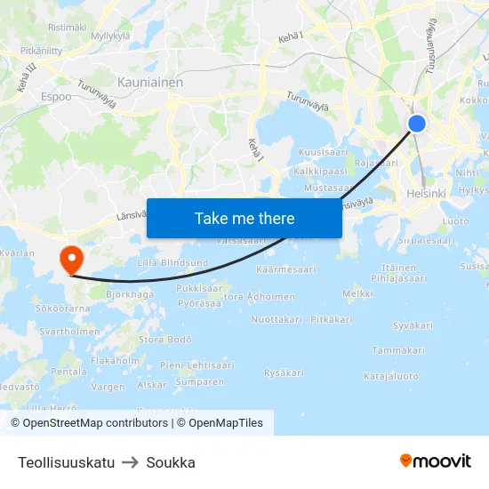 Teollisuuskatu to Soukka map