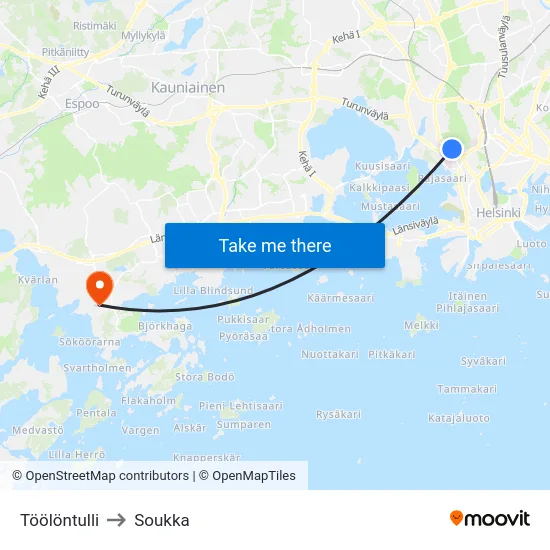 Töölöntulli to Soukka map