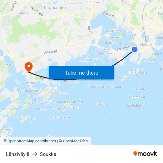 Länsiväylä to Soukka map