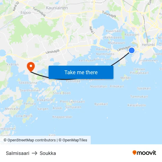 Salmisaari to Soukka map