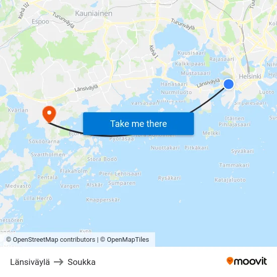 Länsiväylä to Soukka map