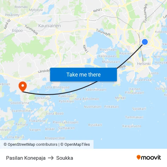 Pasila Machine Shop to Soukka map