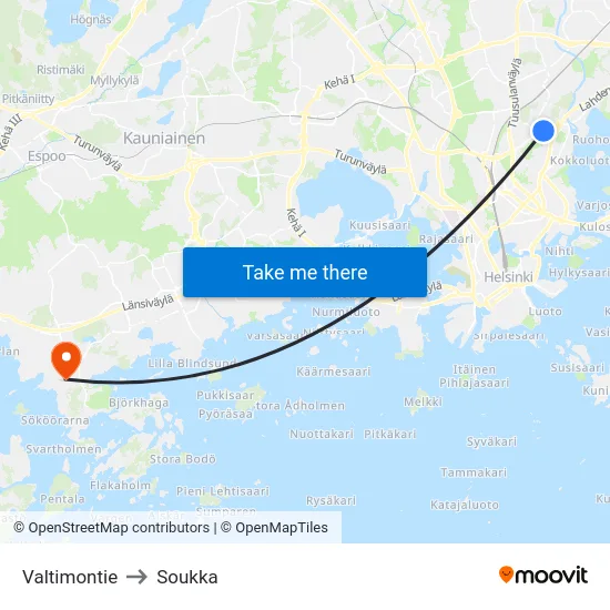Valtimontie to Soukka map