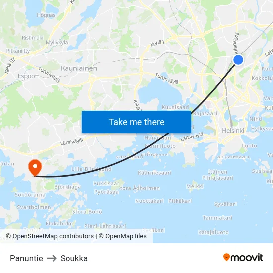 Panuntie to Soukka map