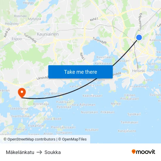 Mäkelänkatu to Soukka map