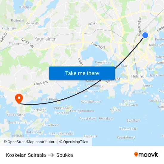 Koskelan Sairaala to Soukka map