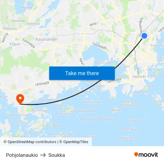 Pohjolanaukio to Soukka map