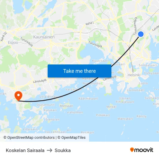 Koskela Hospital to Soukka map