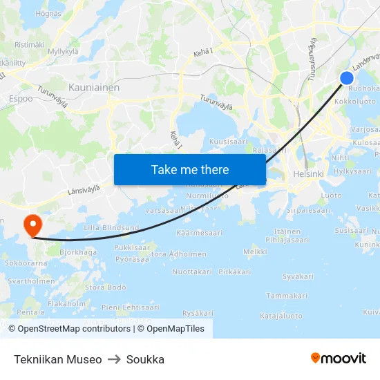 Tekniikan Museo to Soukka map