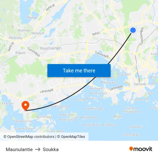 Maunulantie to Soukka map