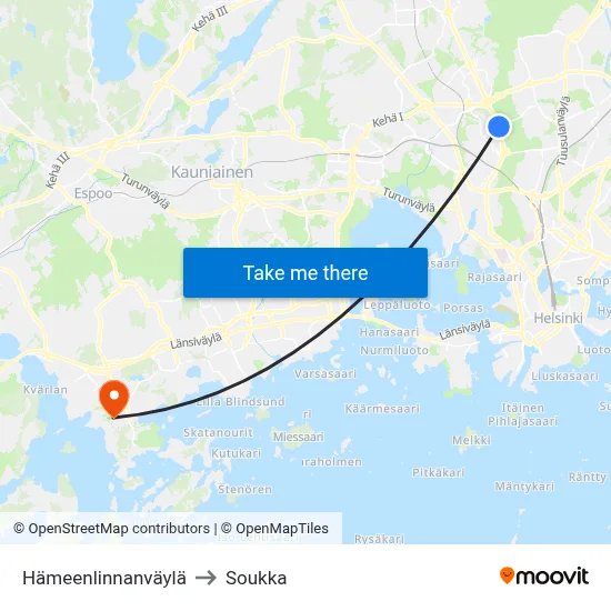Hämeenlinnanväylä Avenue to Soukka map