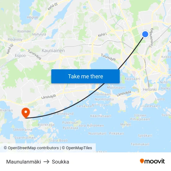 Maunulanmäki to Soukka map