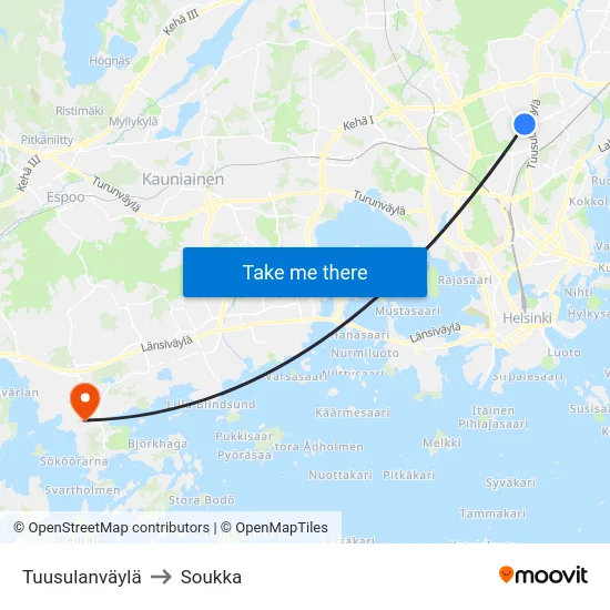 Tuusulanväylä to Soukka map