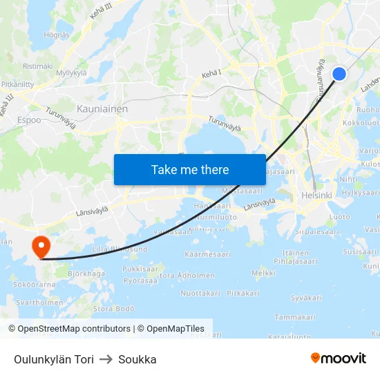 Oulunkylän Tori to Soukka map