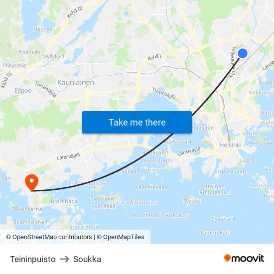 Teininpuisto to Soukka map
