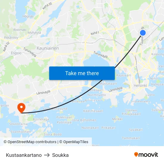 Kustaankartano to Soukka map