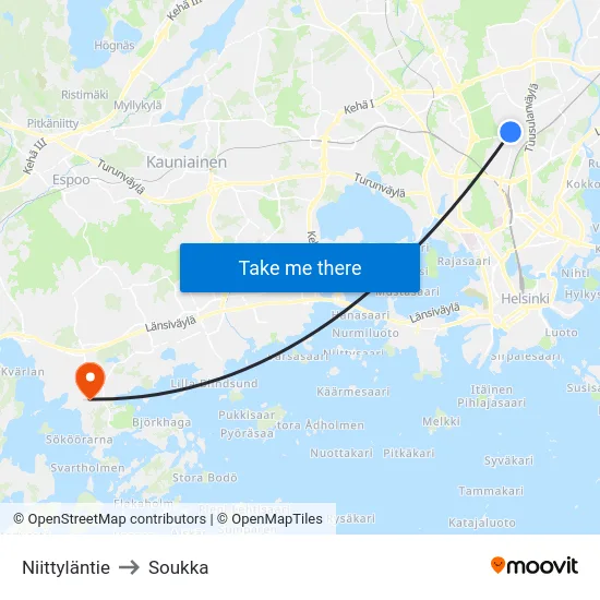 Niittyläntie to Soukka map