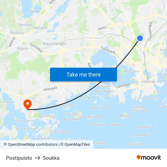 Postipuisto to Soukka map