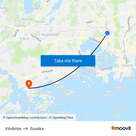 Vihdintie to Soukka map