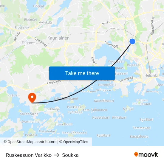 Ruskeasuon Varikko to Soukka map
