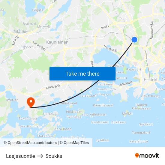 Laajasuontie to Soukka map