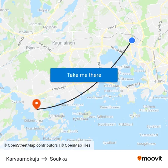 Karvaamokuja to Soukka map