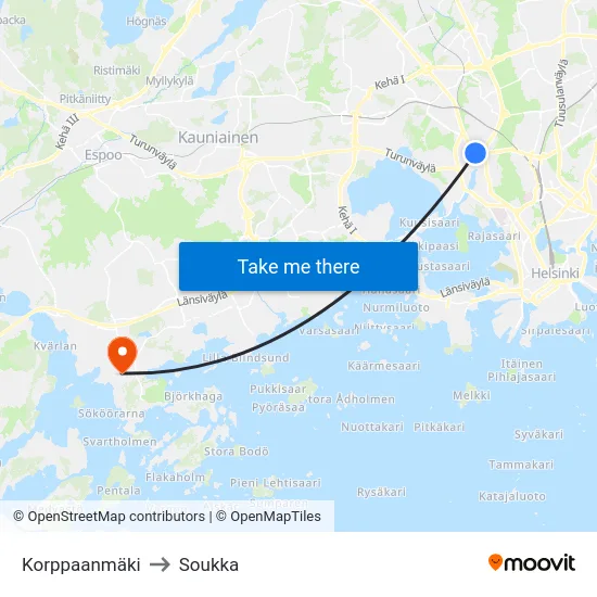 Korppaanmäki to Soukka map