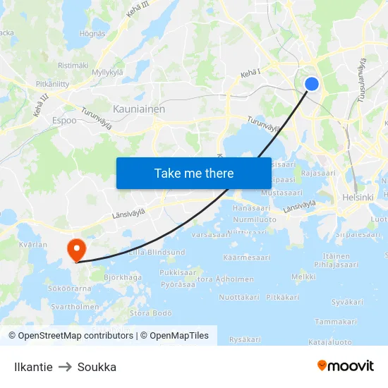 Ilkantie to Soukka map