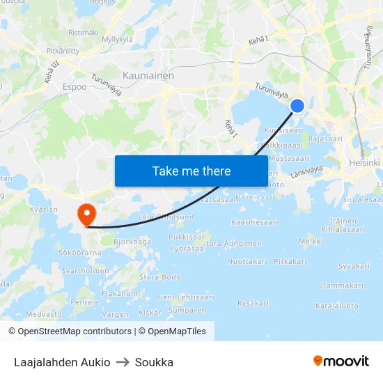 Laajalahden Aukio to Soukka map