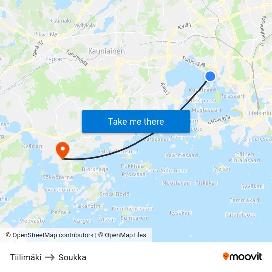 Tiilimäki to Soukka map