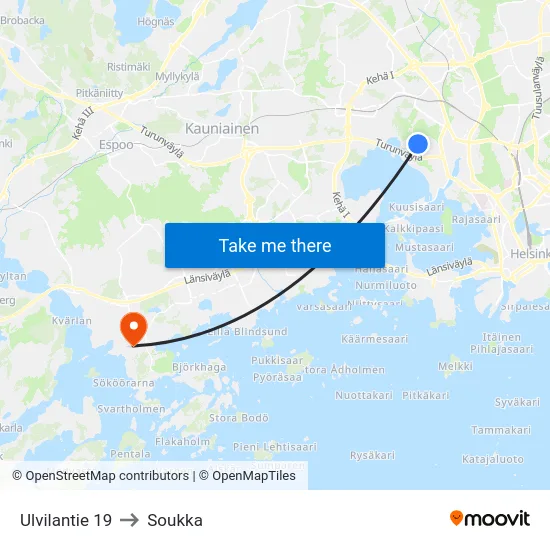 Ulvilantie 19 to Soukka map