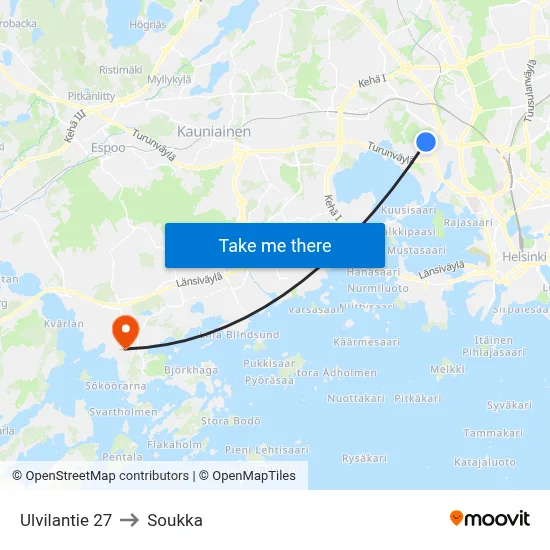 Ulvilantie 27 to Soukka map