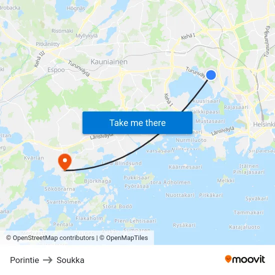 Porintie to Soukka map