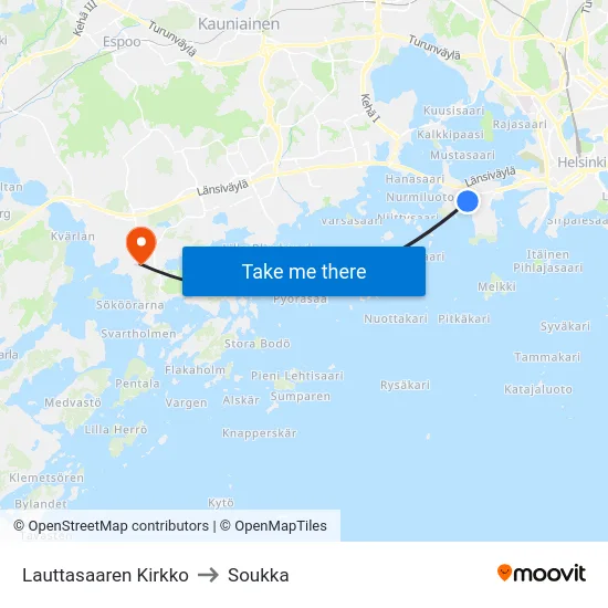 Lauttasaaren Kirkko to Soukka map