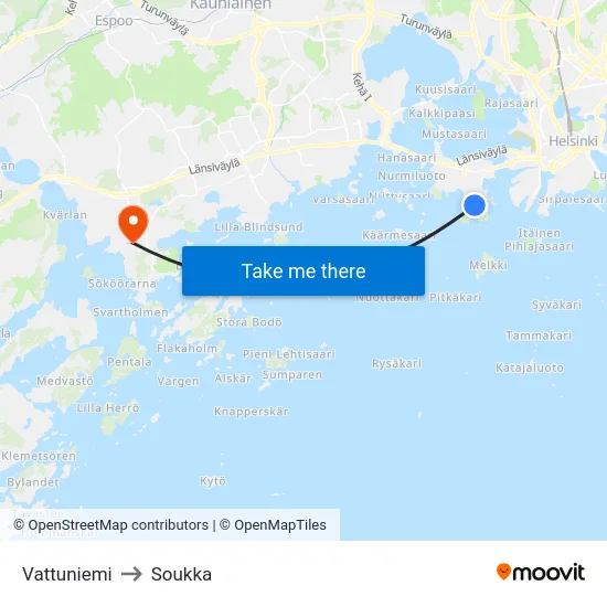 Vattuniemi to Soukka map