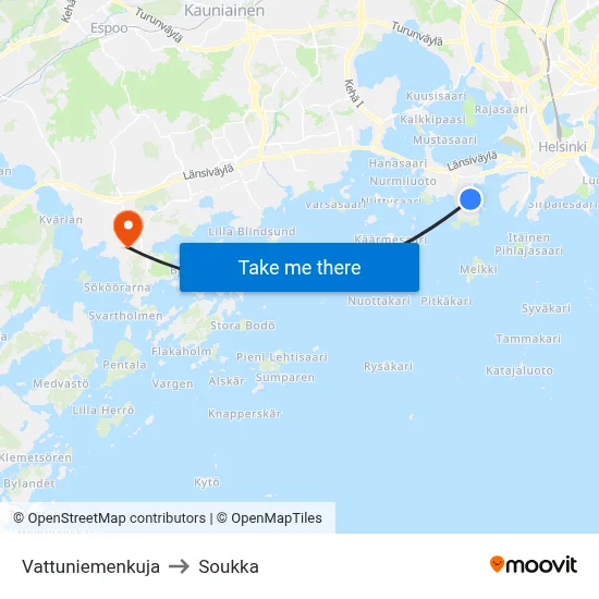 Vattuniemi Alley to Soukka map