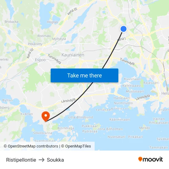 Ristipellontie to Soukka map