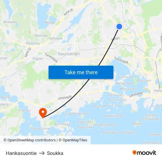 Hankasuontie to Soukka map