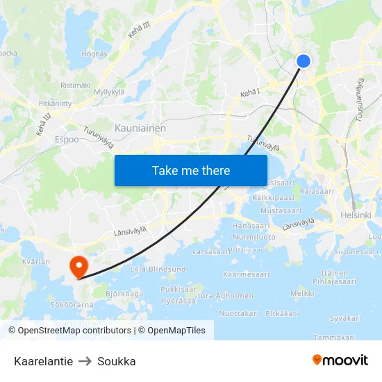 Kaarelantie to Soukka map